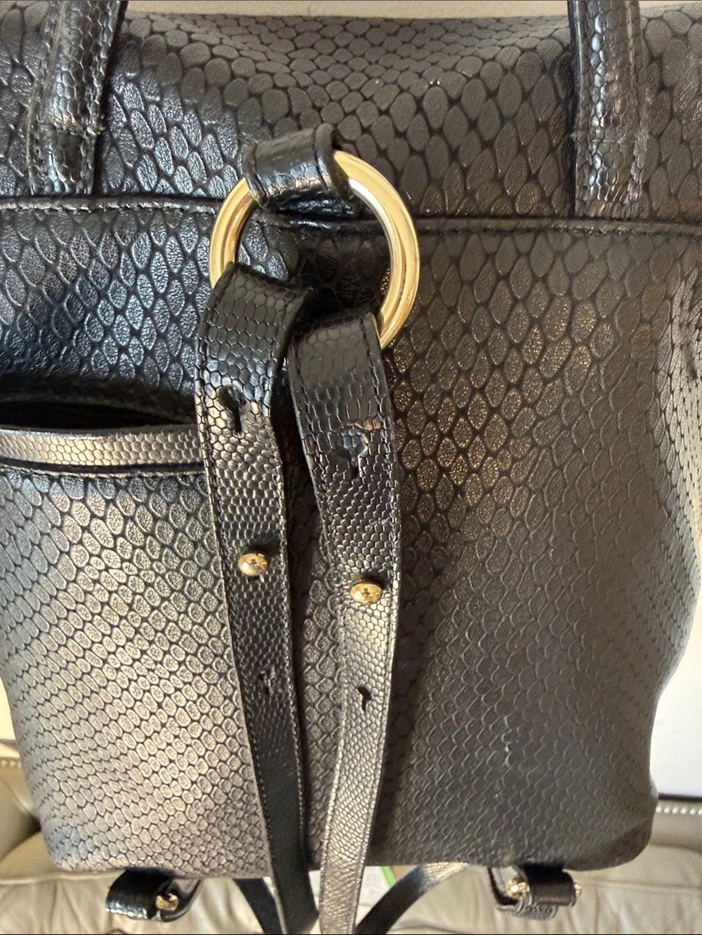 Brahmin Black Textured One Of A Kind Vintage Backpack with Gold Hardware